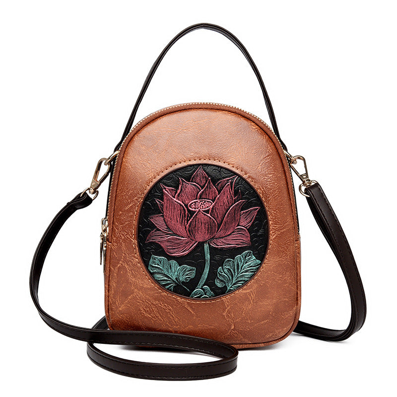 Artistic Floral Embossed Handbag
