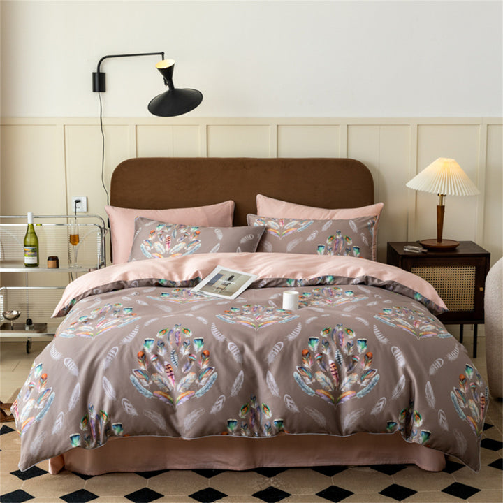 Luxurious cotton satin bedding set with large floral botanical print