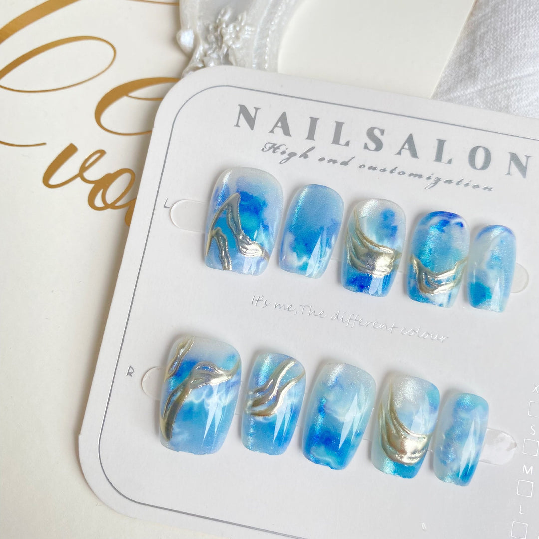 Ocean-Inspired Decorative Press-On Nail Set