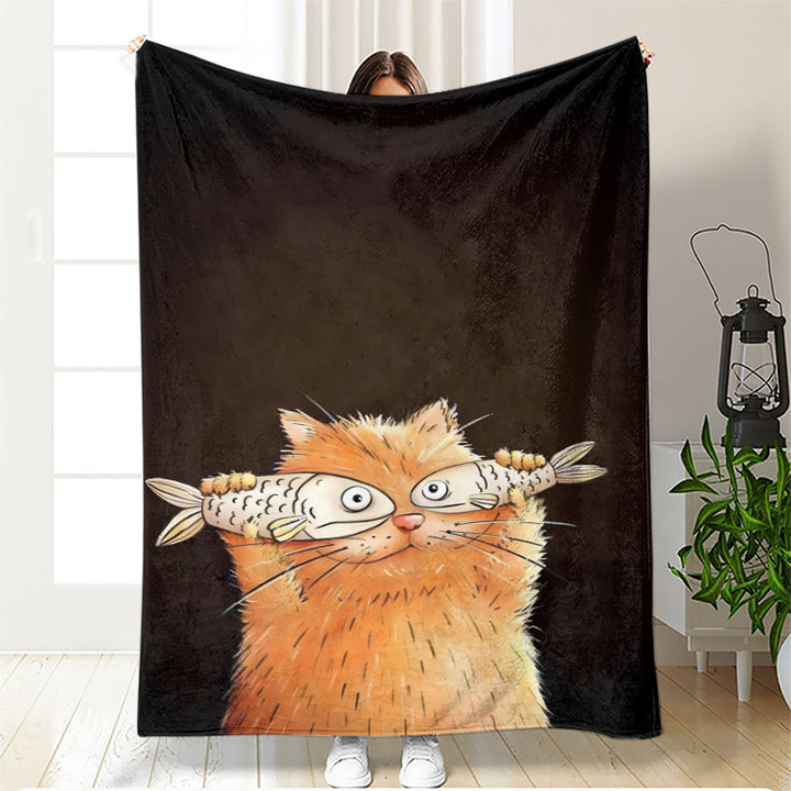 Artistic Cat-Themed Fleece Blanket
