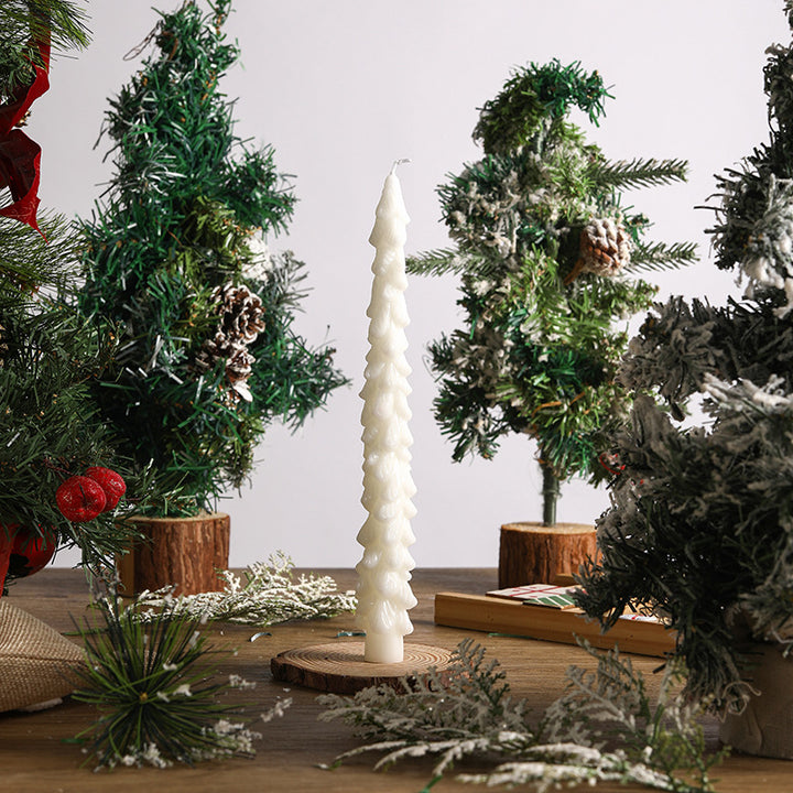 Sculptural Pine-Scale Tall Taper Candle for Holiday Centerpiece