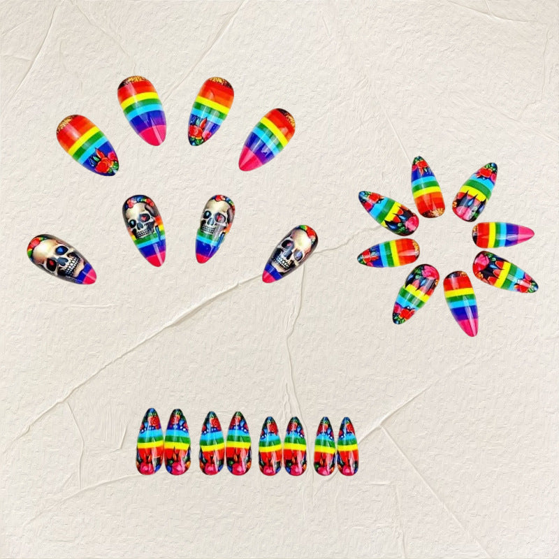 Creative artificial nails in skull and rainbow design Stornfield