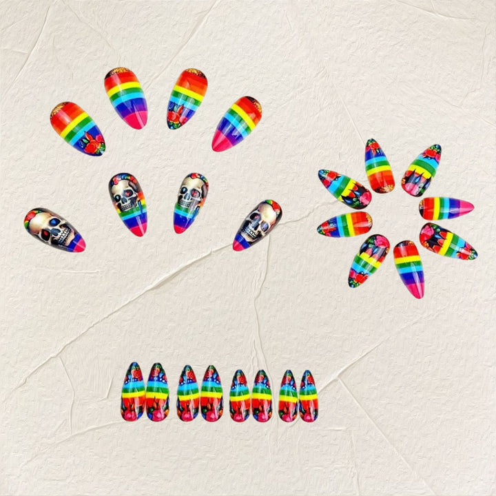 Creative artificial nails in skull and rainbow design Stornfield