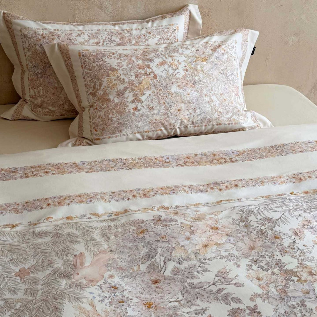 Luxury Cotton Sateen Floral Duvet Cover Set with Framed Border Pillow Shams