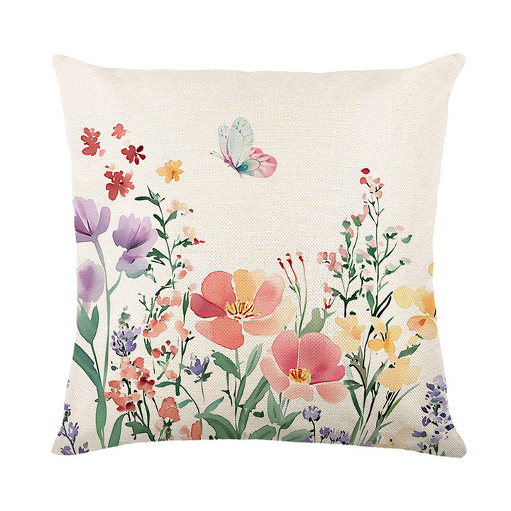 Watercolor Wildflower Linen Throw Pillow Cover