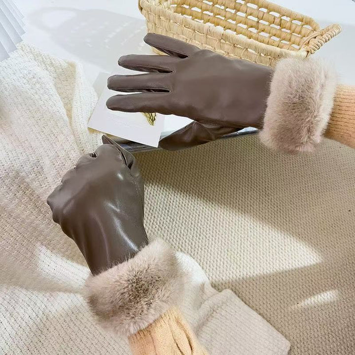 Luxurious Faux Fur Cuff Leather Gloves Stornfield