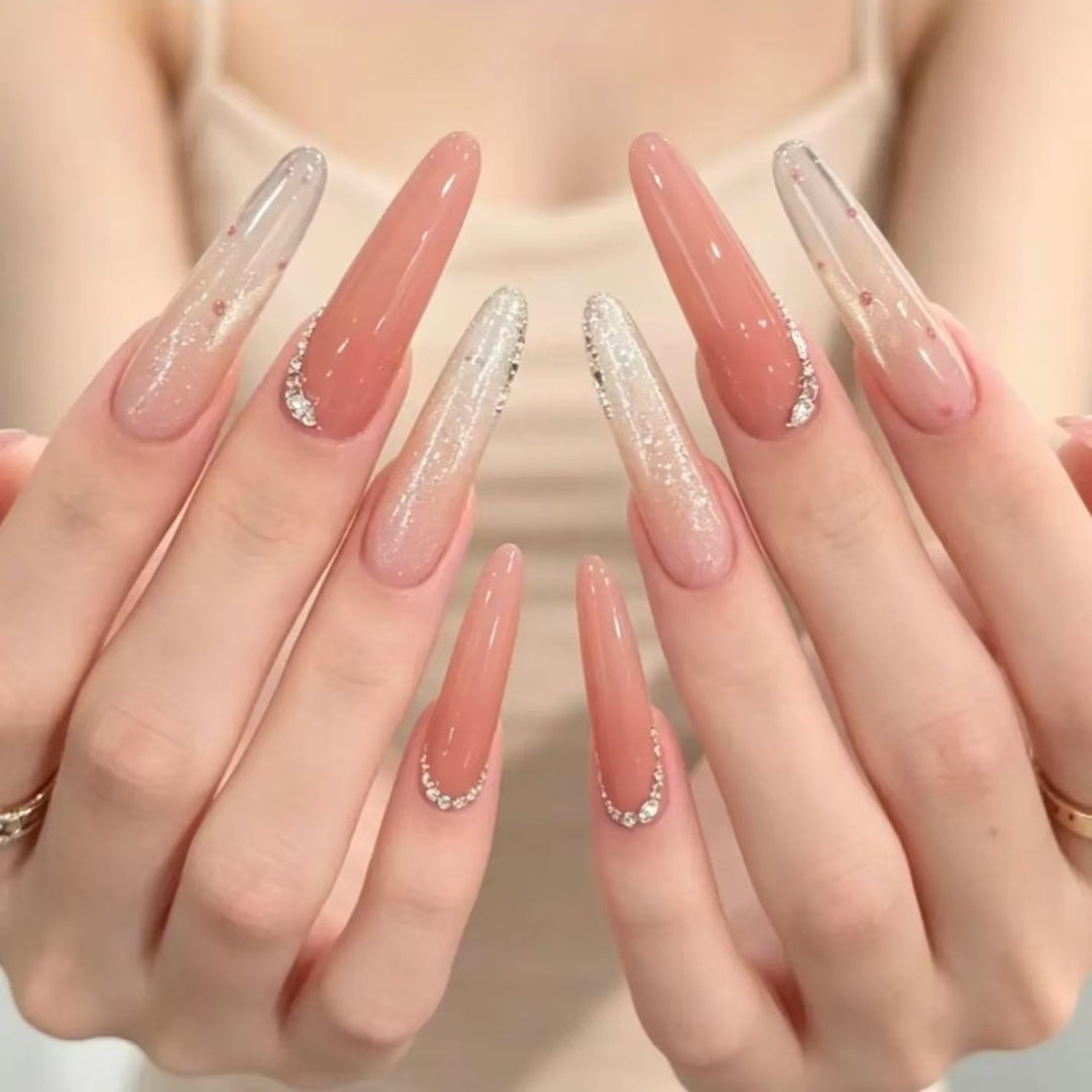 Decorative Stiletto Nail Extensions with Rhinestone Accents