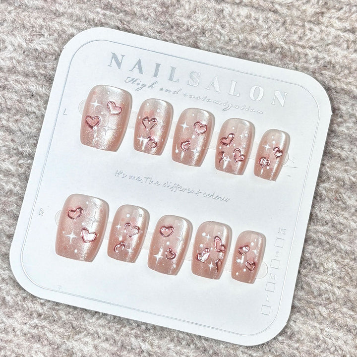 Heart-Embellished Press-On Nail Set