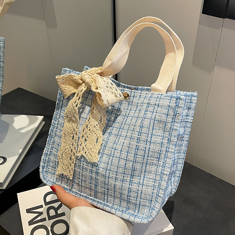 Lace-Detail Structured Tote Bag