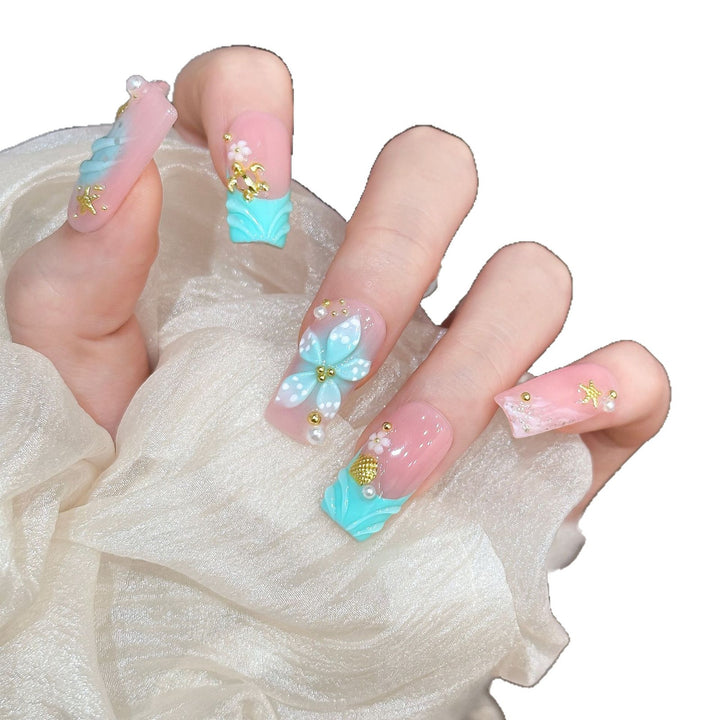 Decorative Press-On Nail Art Set with Floral and Gem Accents