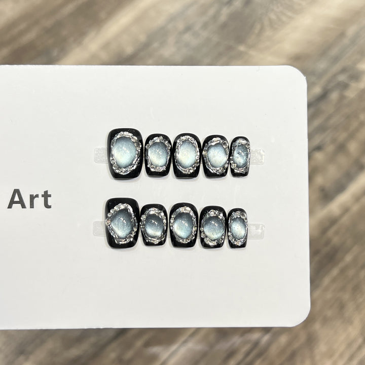Glamorous Press-On Nail Art Set with Silver Accents Stornfield
