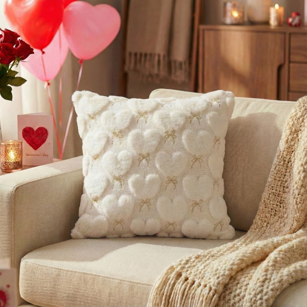 Valentine's Plush Heart Embossed Decorative Throw Pillow Cover