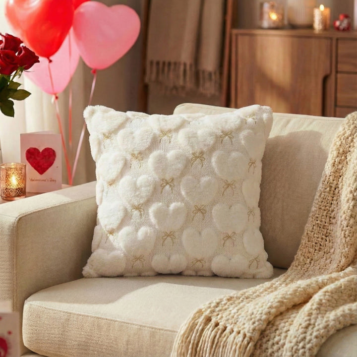 Valentine's Plush Heart Embossed Decorative Throw Pillow Cover