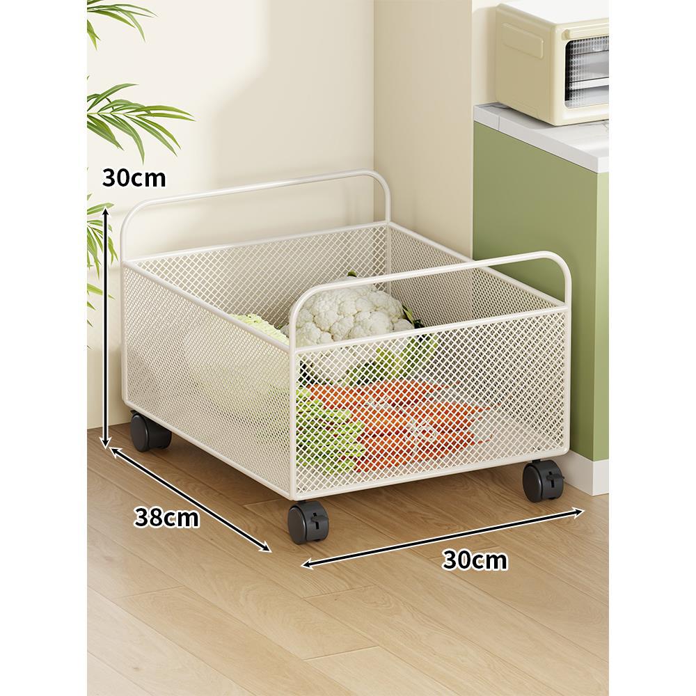 Ventilated Metal Mesh Pantry & Produce Rolling Storage Basket with Tall Handles