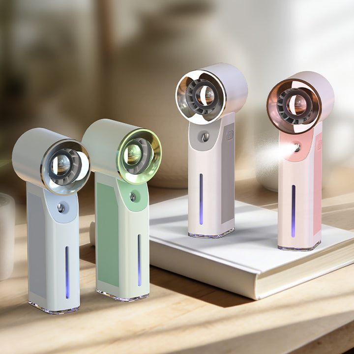 Cooling portable bladeless misting fan with USB rechargeable battery and adjustable airflow Stornfield