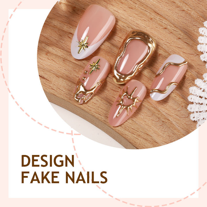 Acrylic nail set with luxurious gold accents and elegant designs Stornfield