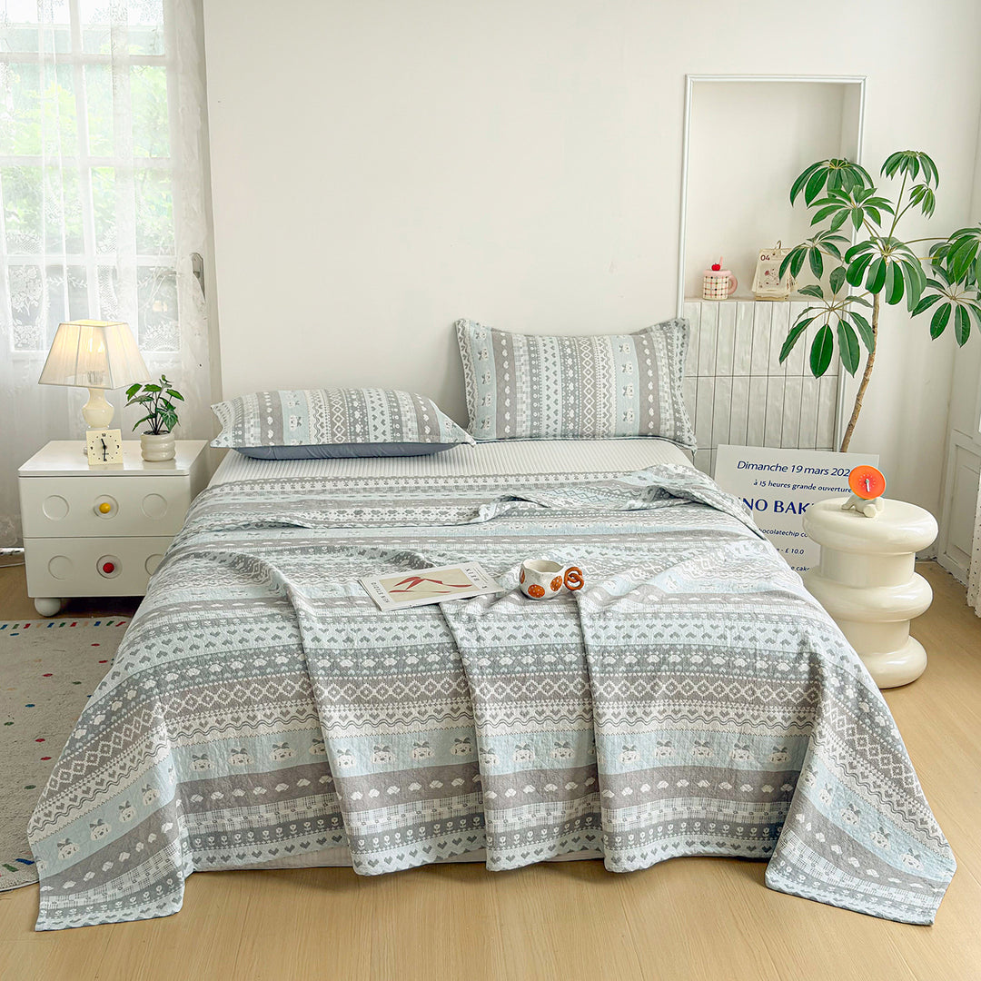 Reversible Quilted Floral Bedspread Set