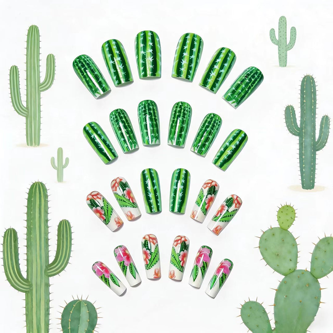 Artificial nails with blooming cactus design Stornfield