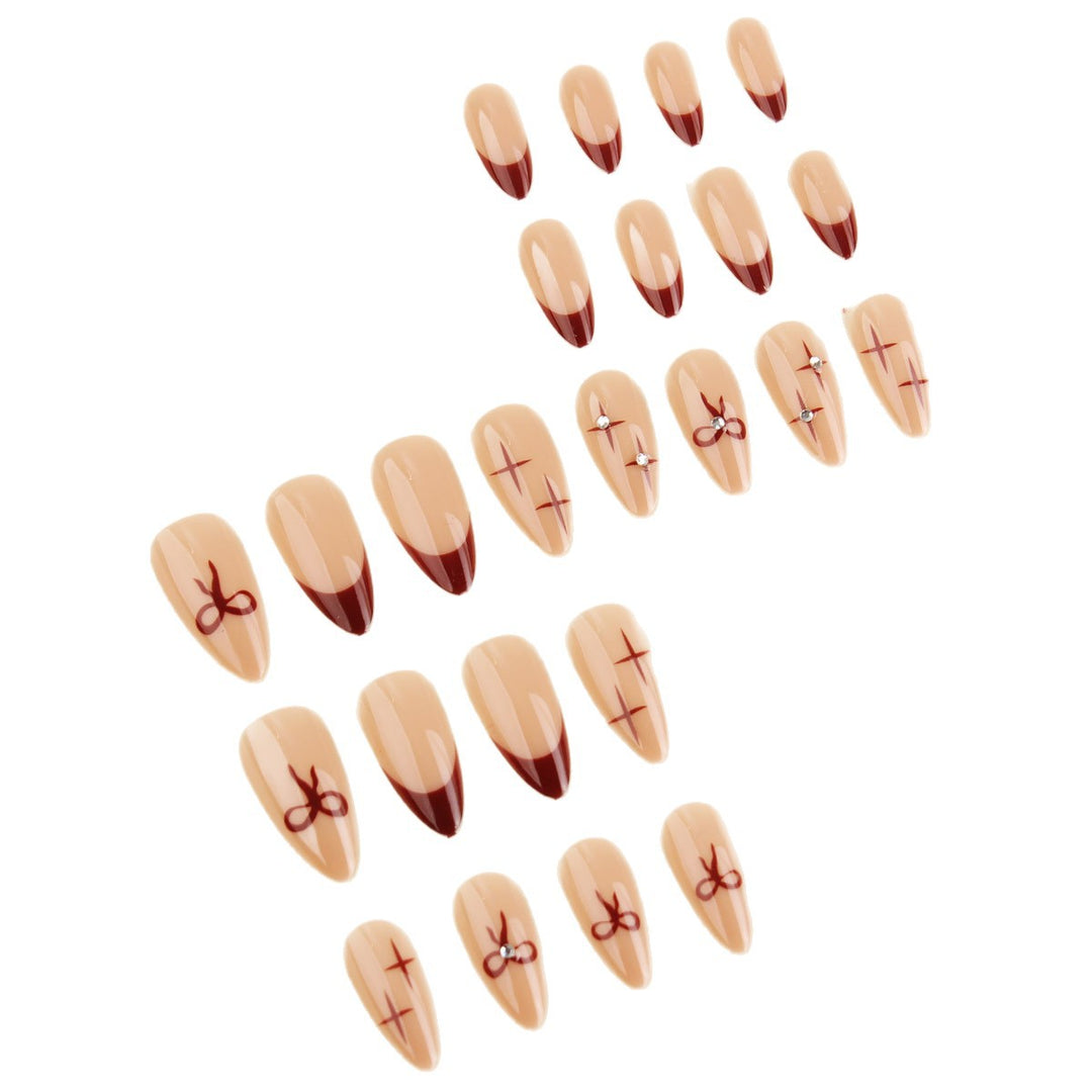 Artistic Press-On Nail Art Set with Decorative Bow and Crystal Accents Stornfield