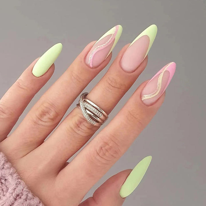 Stylish artificial nails with elegant wave pattern and matte finish Stornfield