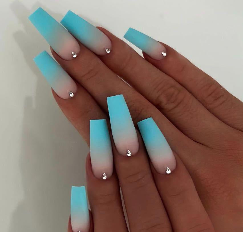 Ombre Acrylic Nail Extensions with Rhinestone Accents Stornfield