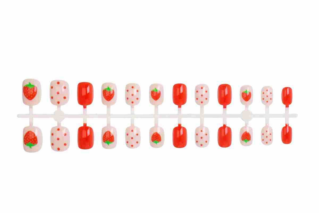 Artificial nail set with cute strawberry and polka dot designs Stornfield
