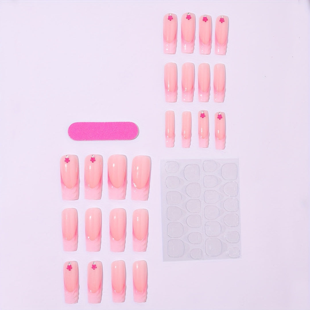 Artificial nail set with floral 3D design and glittering accents Stornfield