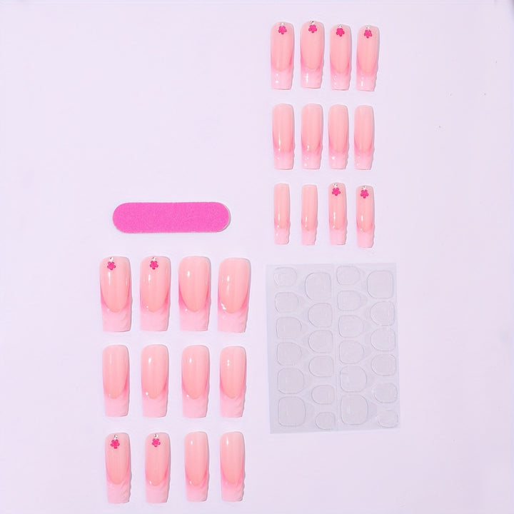Artificial nail set with floral 3D design and glittering accents Stornfield
