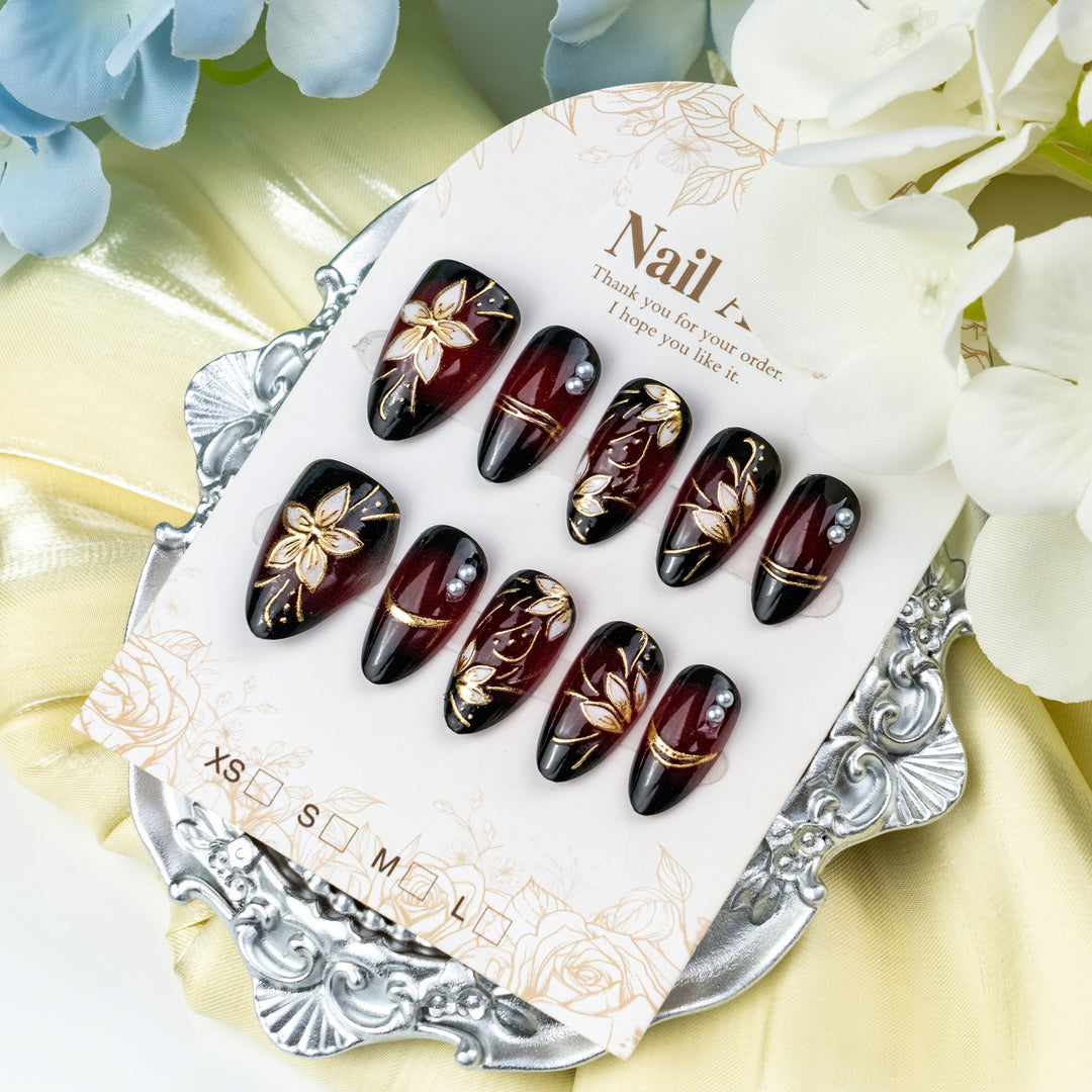 Premium Floral Design Press-On Nail Art