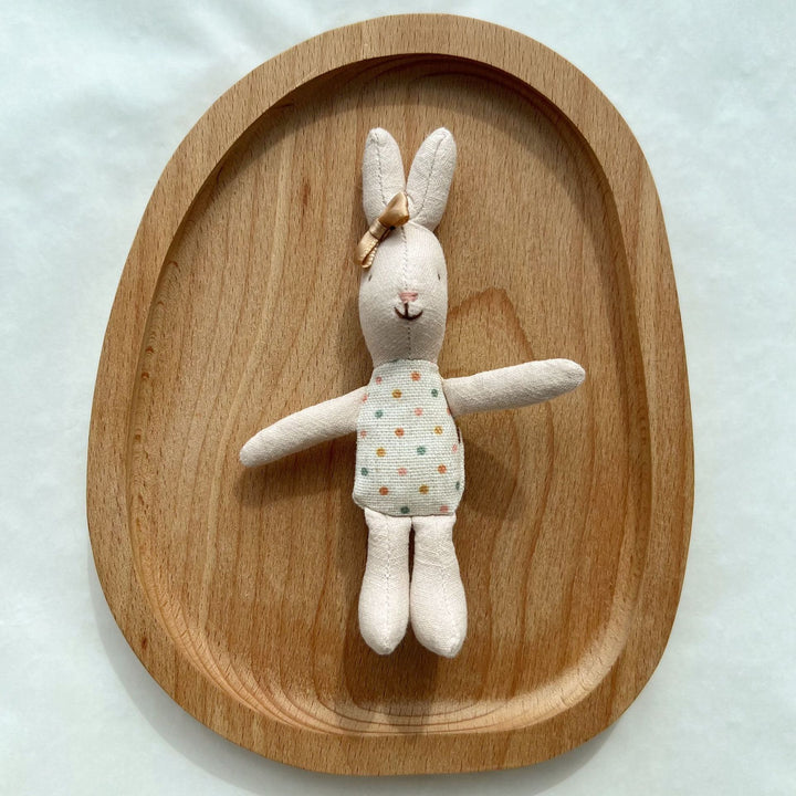 Hand-Sewn Linen Bunny Comforter Doll with Gingham Pocket Dress