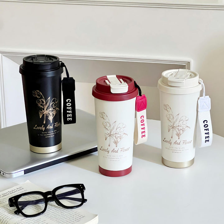 Women Travel Mug with Elegant Flower Illustration Stornfield