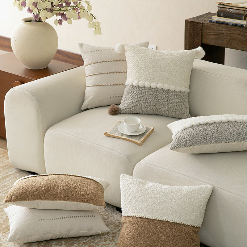 Decorative bouclé pillow with teddy fleece structure and decorative stitching Stornfield