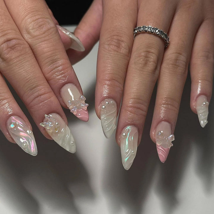 Artful stiletto nails with glitter and butterfly design Stornfield