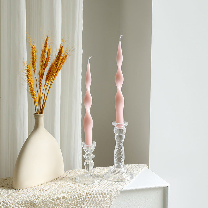 Hand-Poured Sculptural Wave Taper Candle Set with Crystal Glass Holders