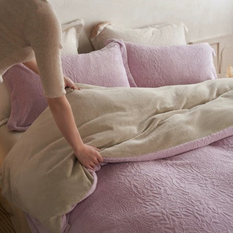 Textured Quilted Duvet Cover Set with Embossed Leaf Jacquard and Matching Pillow Shams