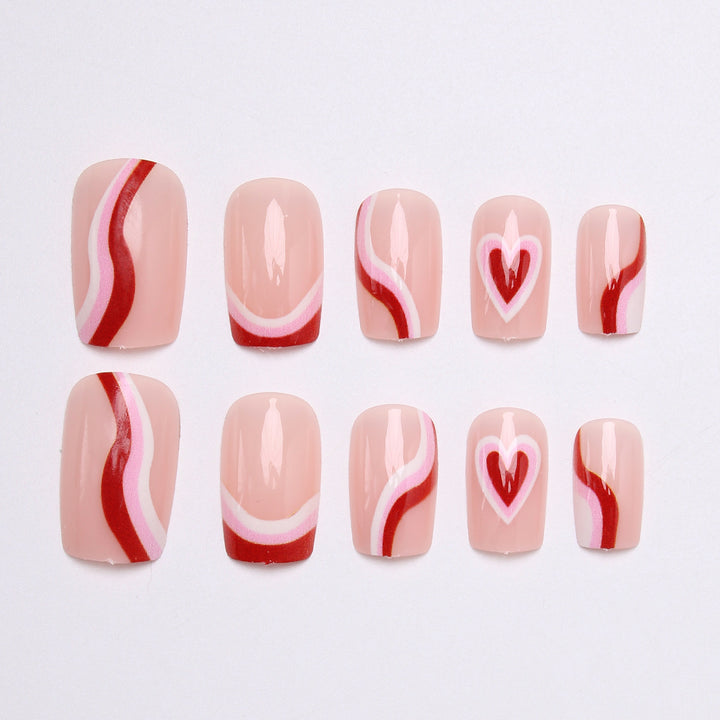 Stylish Heart-Embellished Press-On Nails Stornfield