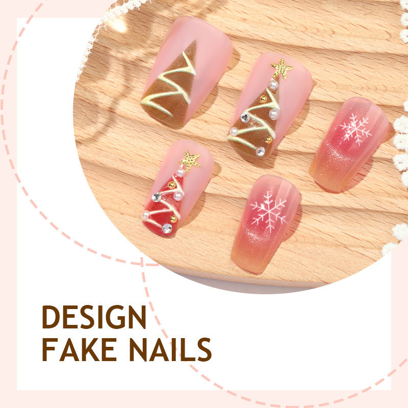 Artificial nail set with festive Christmas motifs and glitter applications Stornfield