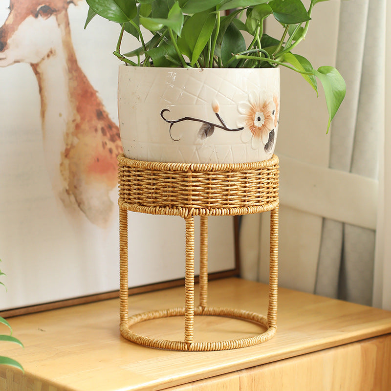 Unisex Modern Plant Stand with Woven Basket and Metal Frame Stornfield