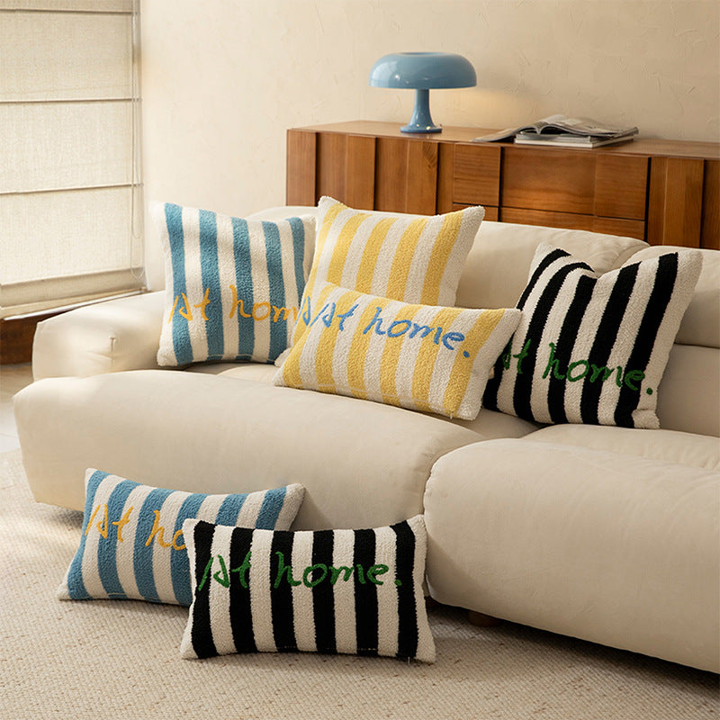 Striped bouclé decorative pillow with embossed loop structure and lettering embroidery Stornfield