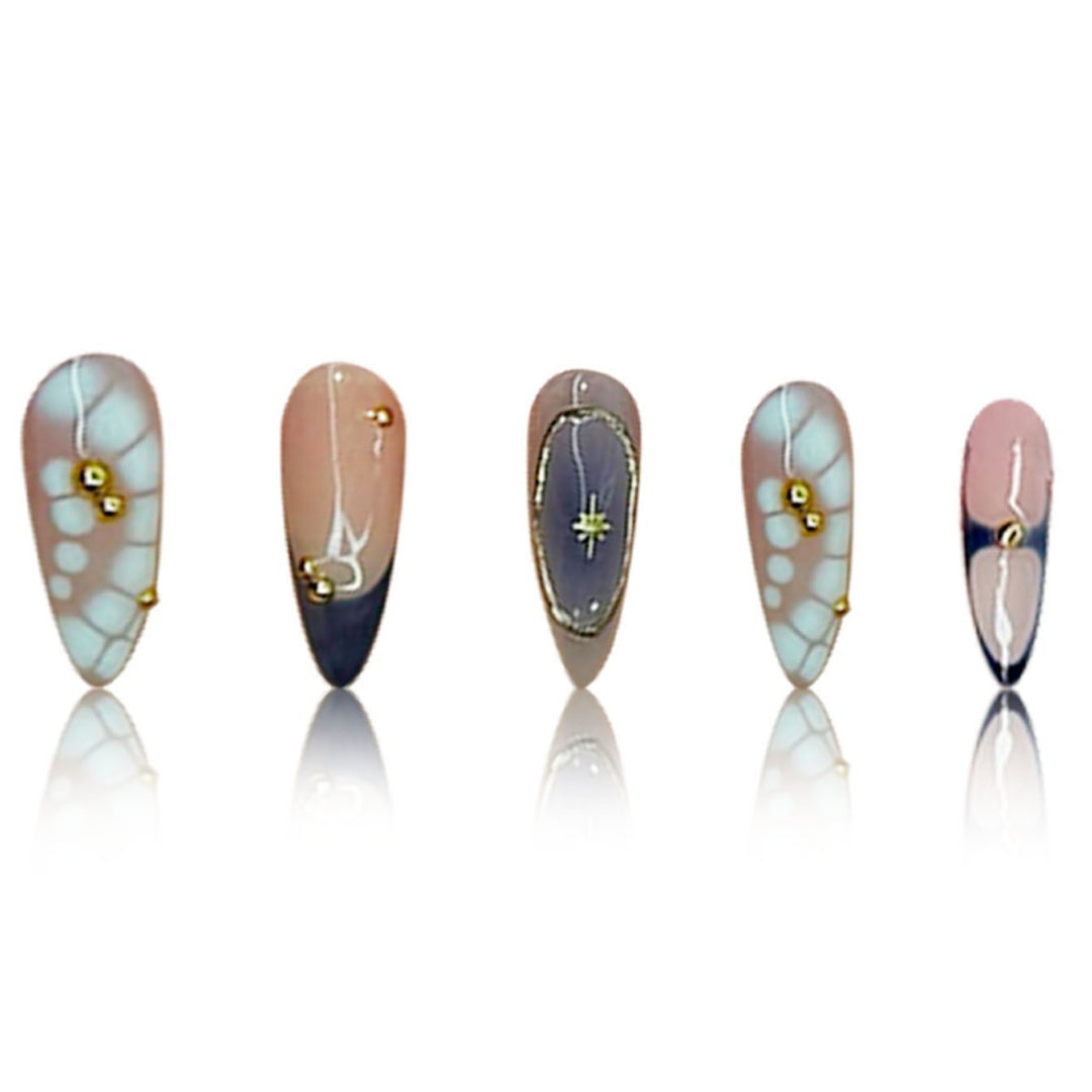 Premium Artistic Stiletto Press-On Nails with Gold Accents Stornfield
