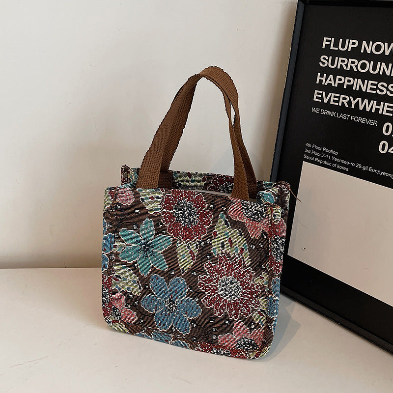 Floral Embroidered Tapestry Tote Bag
