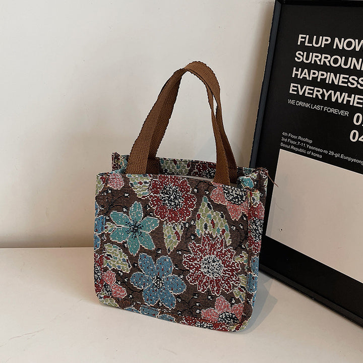 Floral Embroidered Tapestry Tote Bag