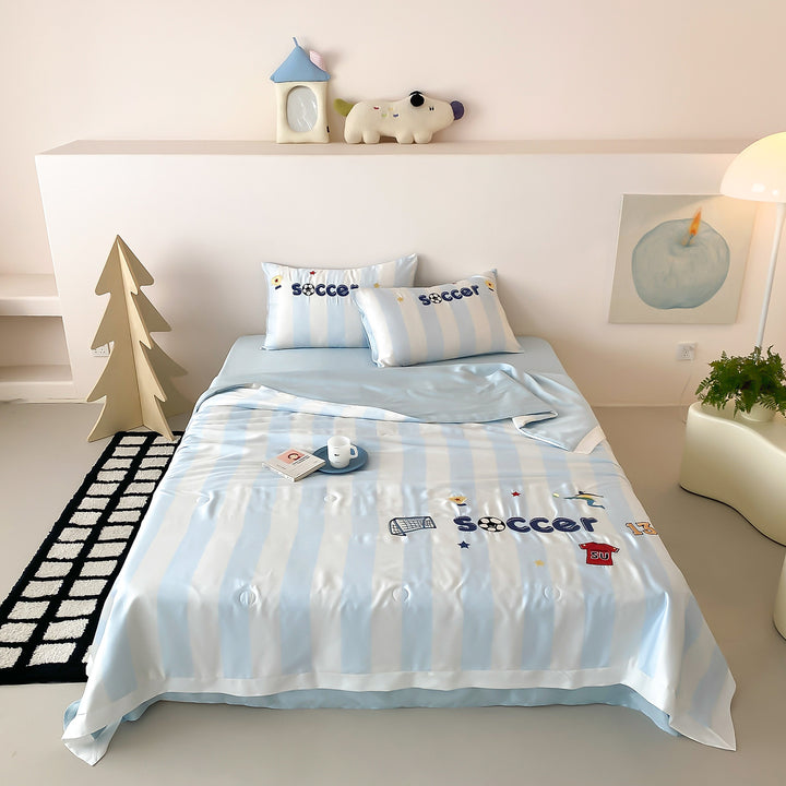Children's bed linen set with football design made of silky cotton satin