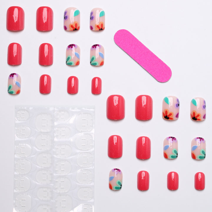 Artificial nail set with colorful flower designs Stornfield