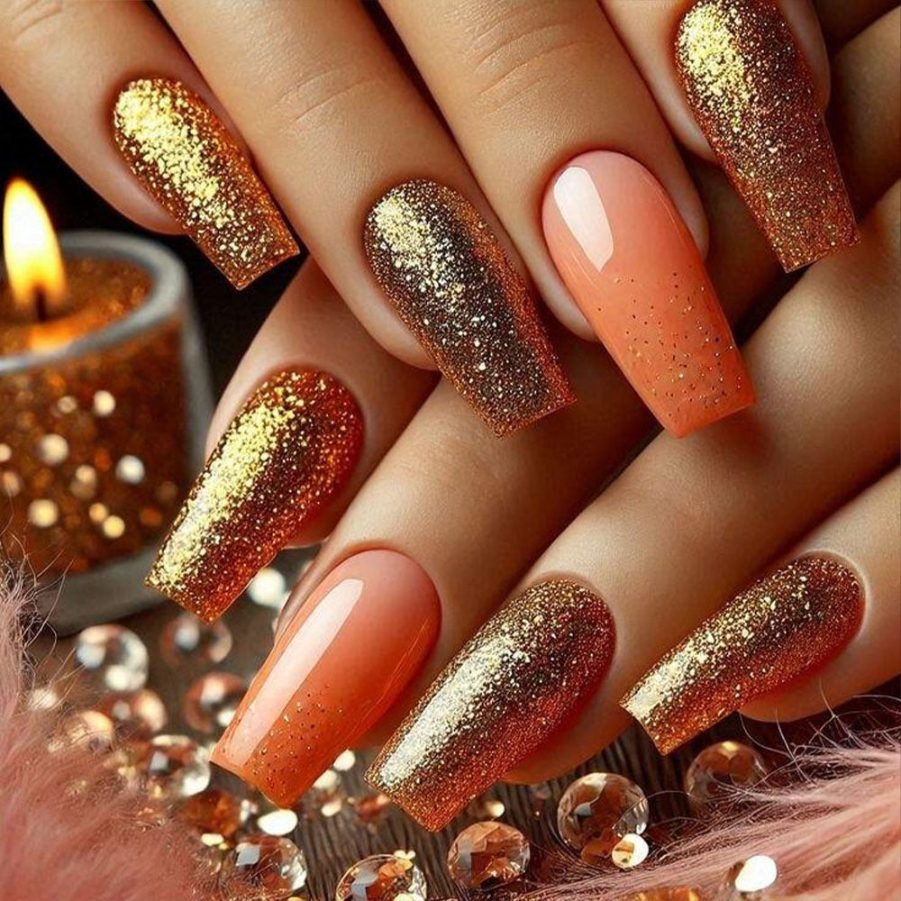Glamorous artificial nails with sparkling glitter and high-gloss finish Stornfield