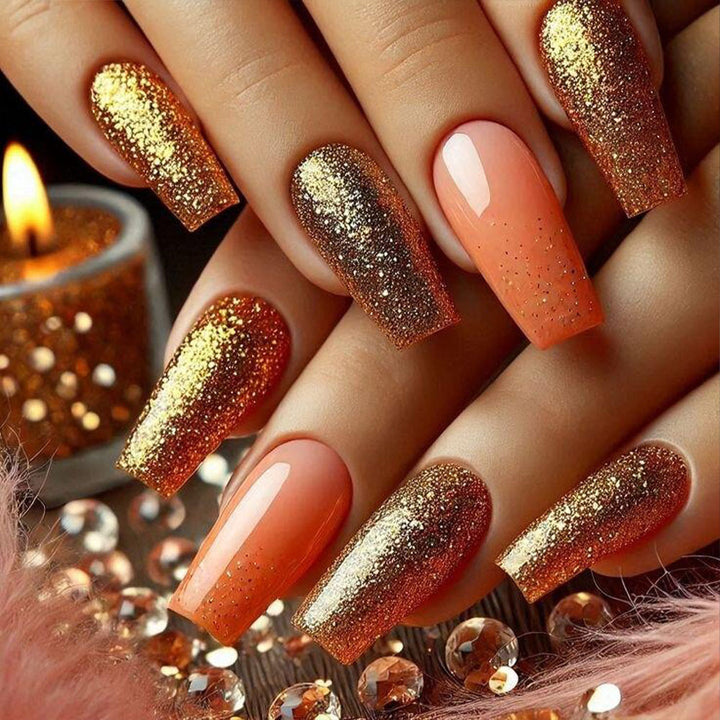 Glamorous artificial nails with sparkling glitter and high-gloss finish Stornfield