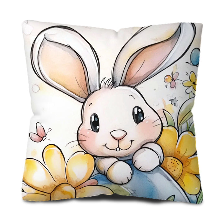 Cute Bunny and Butterfly Illustration Throw Pillow