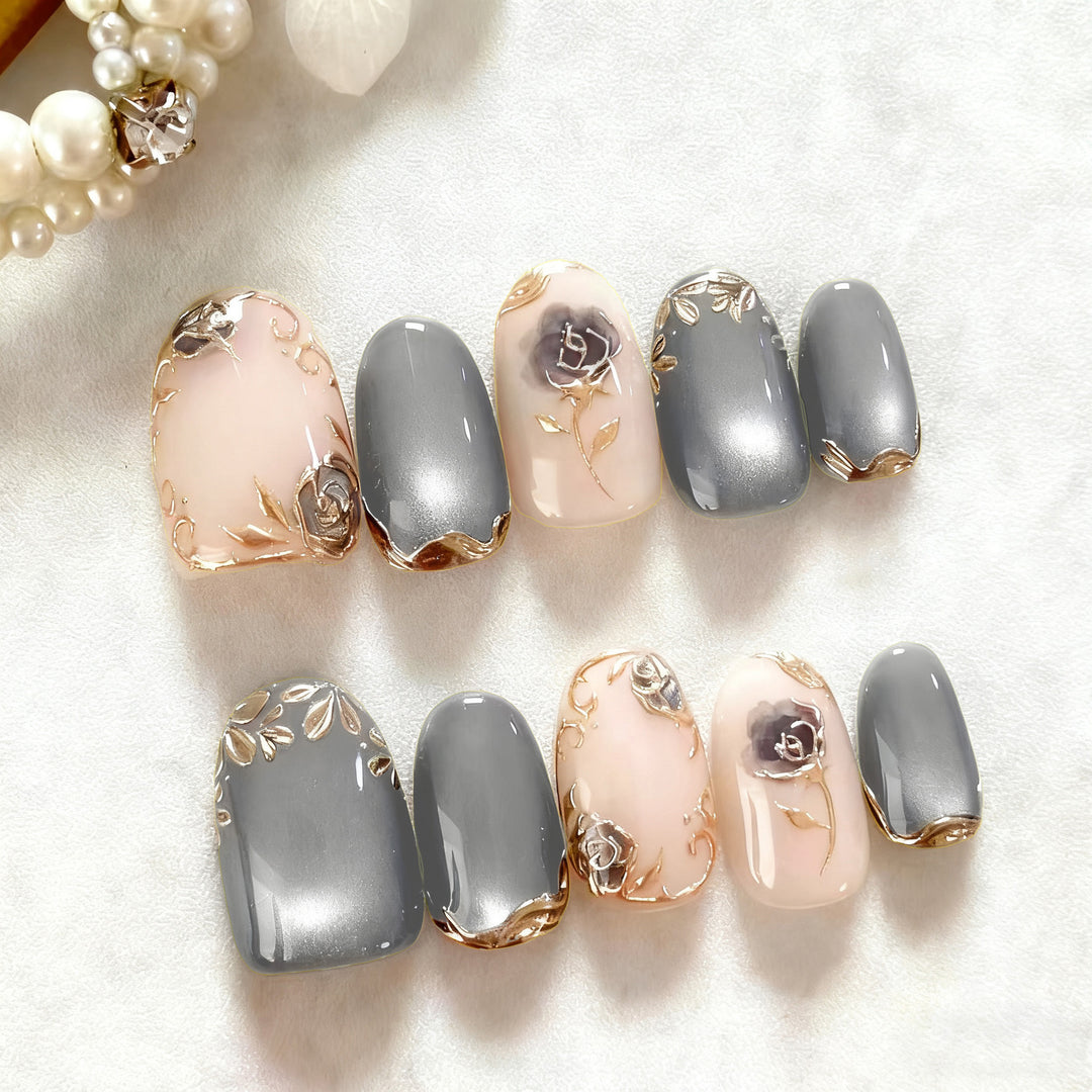 Artificial nails with elegant rose designs Stornfield