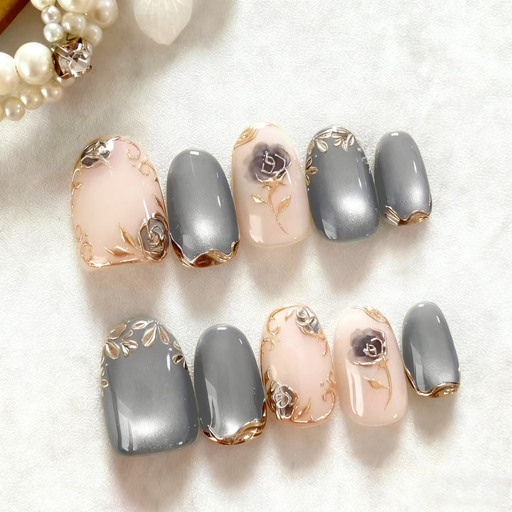 Artificial nails with elegant rose designs Stornfield