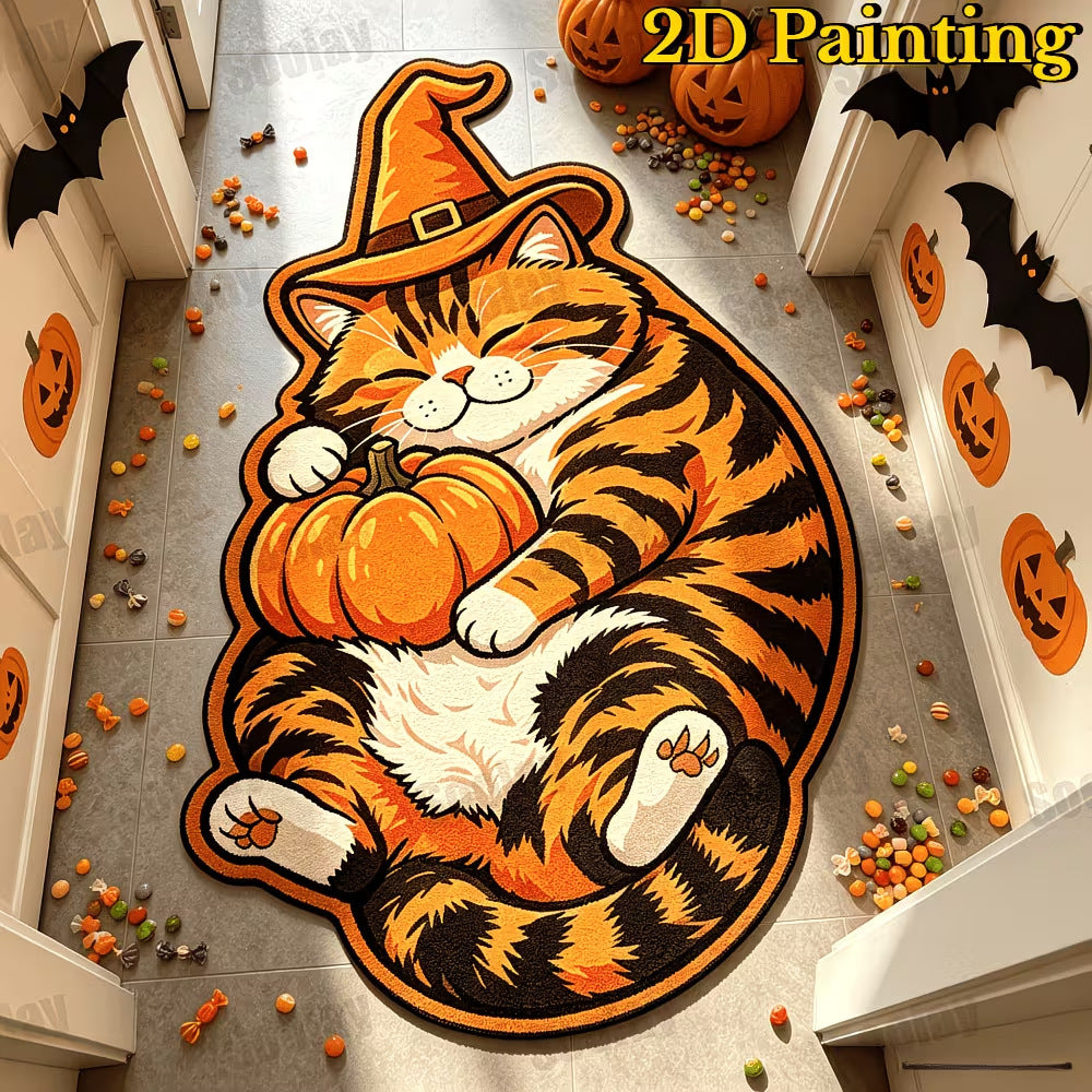 Halloween Cat-Themed Plush Area Rug